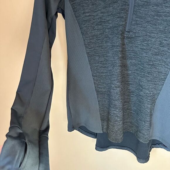 Layer 8 gray half zip ribbed athletic performance long sleeve activewear top - Picture 5 of 7